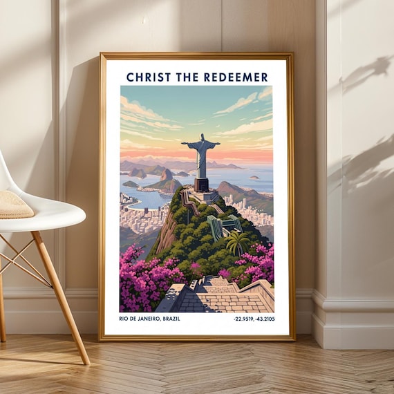 Christ The Redeemer Rio De Janeiro Sunset Overlook Travel Poster
