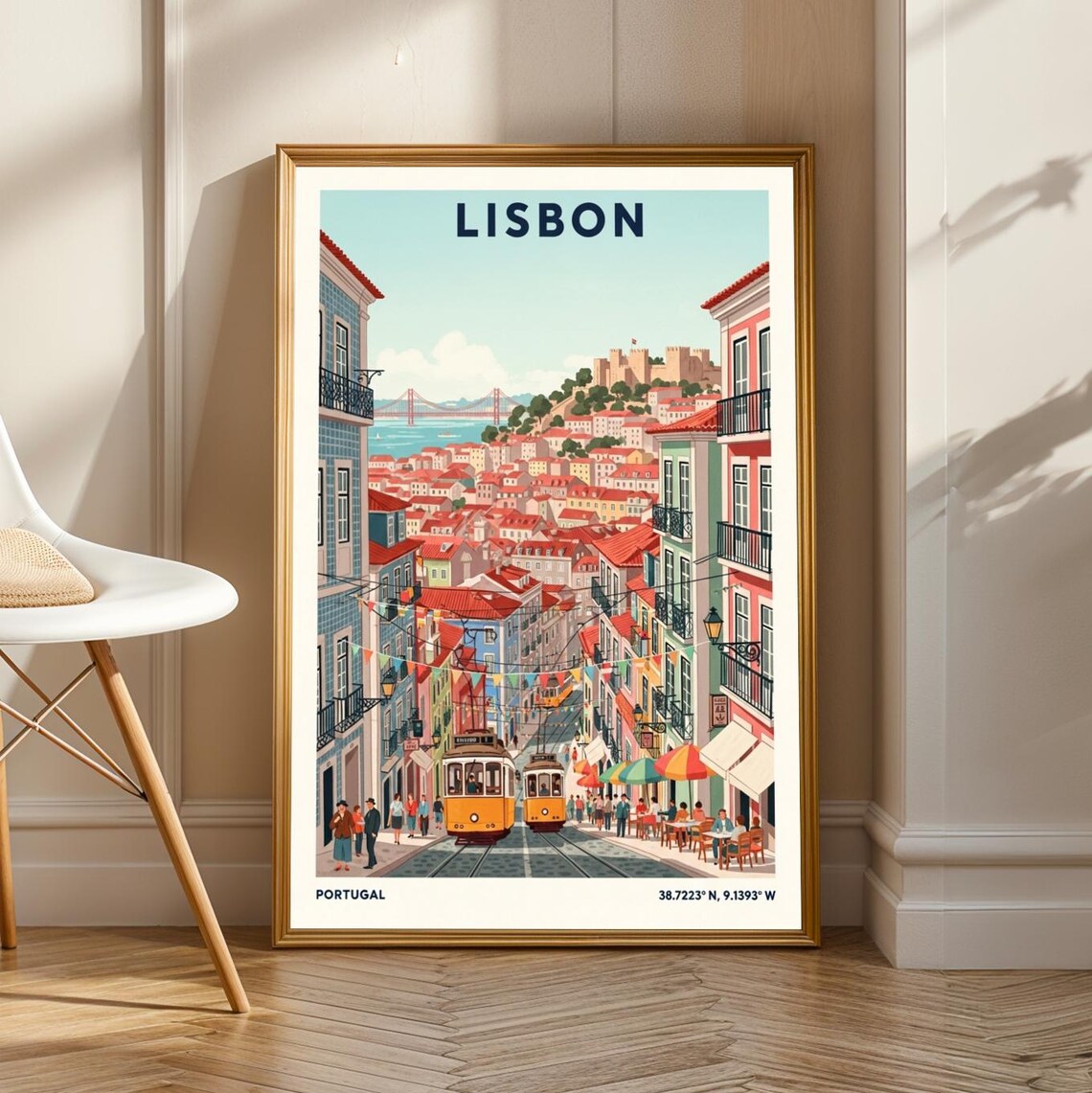 Lisbon Yellow Trams Vintage Travel Poster