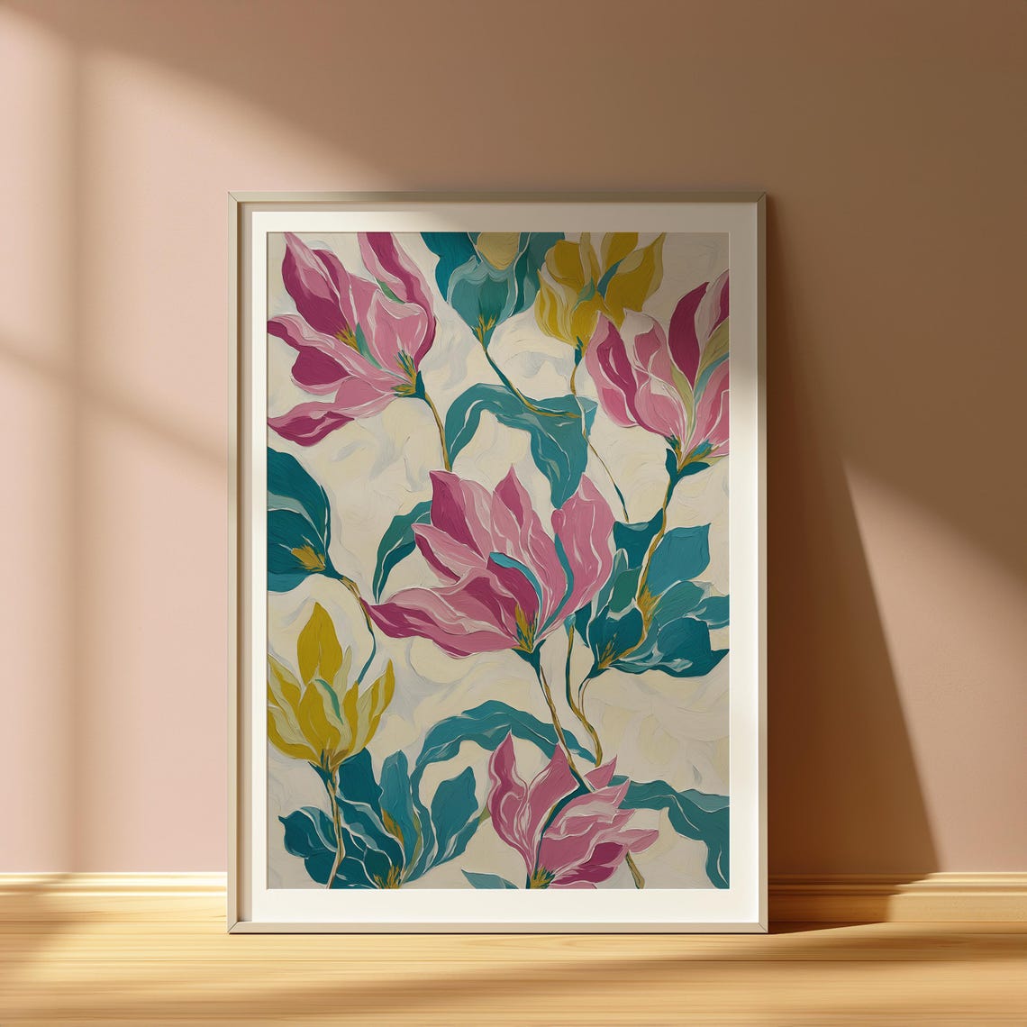 Pink And Yellow Blossoms Painterly Abstract Floral Wall Art Decor