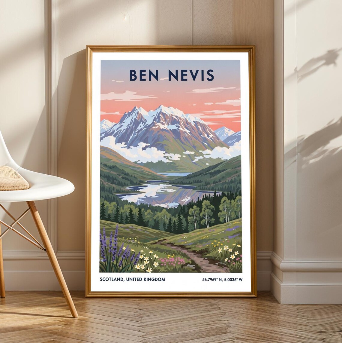 Ben Nevis Scotland Snow Peak Lake Highlands Vintage Travel Poster