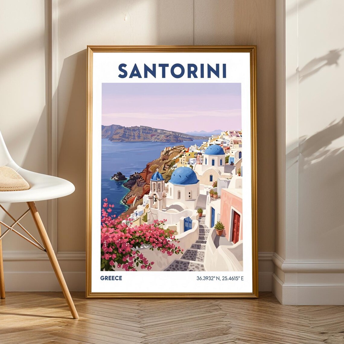 Santorini Blue Domes Classic Vintage Greek Island Travel Poster