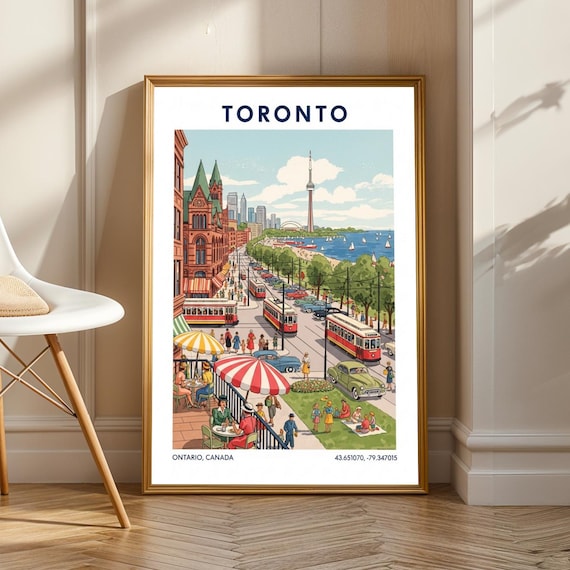 Toronto Ontario Streetcars CN Tower Retro City Travel Poster