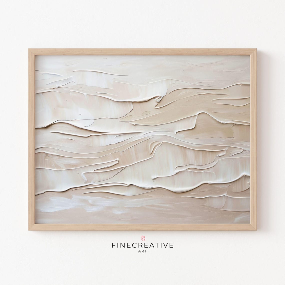 Minimalist Cream and Beige Wavy Line Abstract Impasto Painting Poster