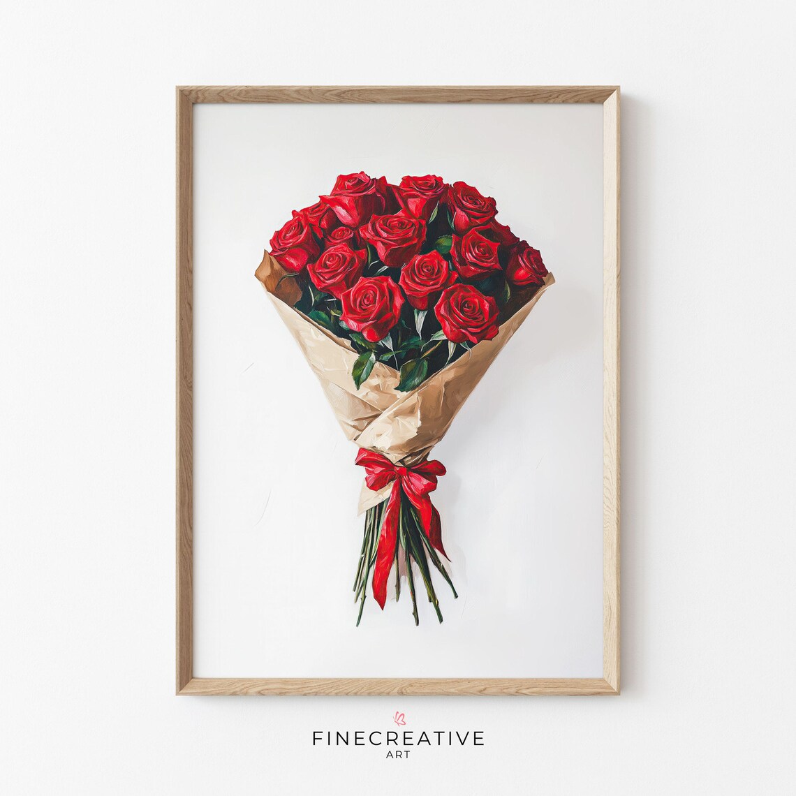 Red Rose Bouquet Wrapped In Kraft Paper Valentines Day Print