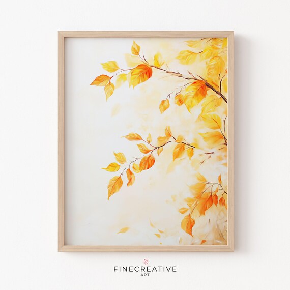 Golden Autumn Branch Minimalist Leaves Soft Warm Fall Poster