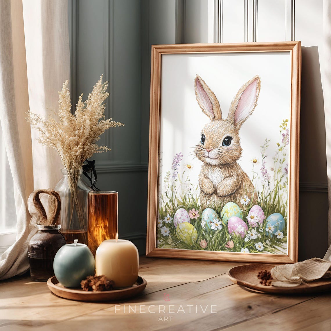 Easter Bunny With Colorful Eggs And Wildflowers Spring Print - Image 3