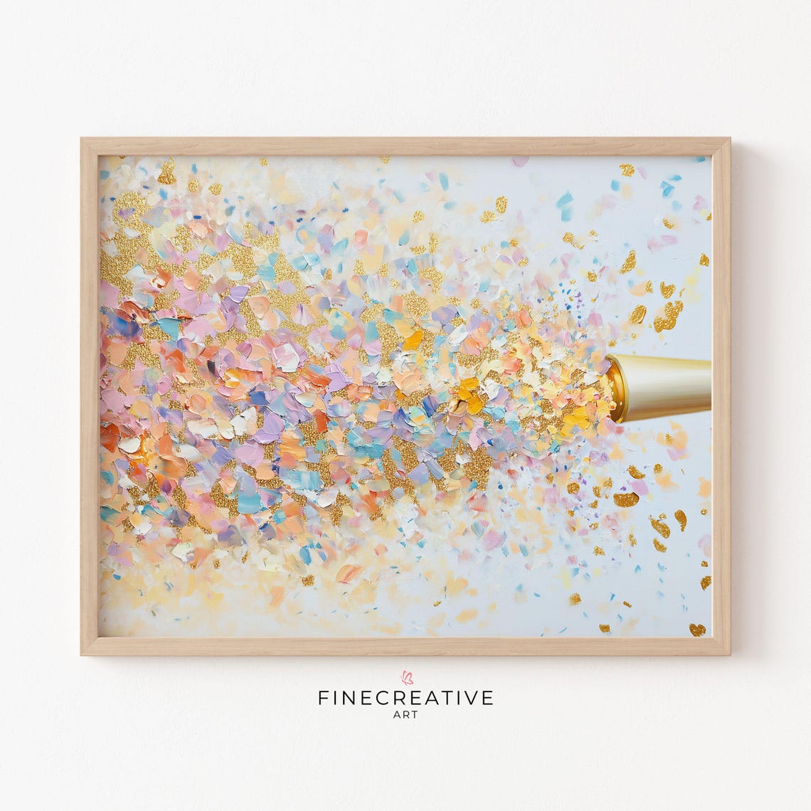 Golden Party Popper Bursting Pastel Confetti Celebration Art Poster