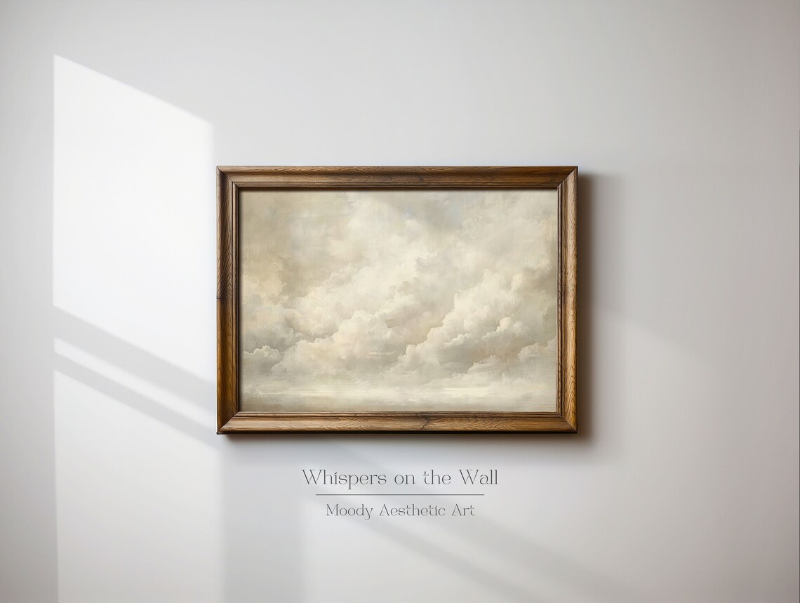 Two Piece Gallery Set Clouds And Wildflowers Moody Neutral Painting Poster - Image 5