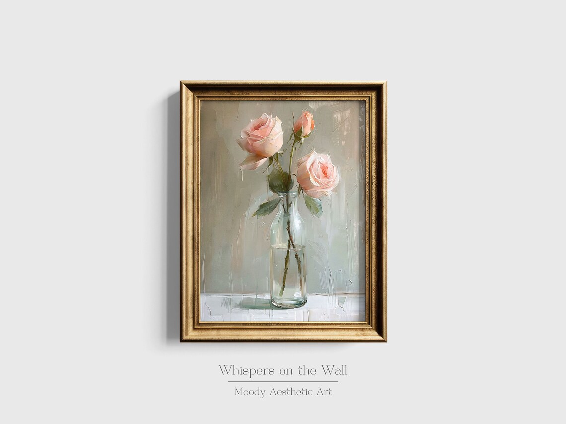 Moody Roses Painting Muted Spring Print Floral Wall Art Coquette Decor Flower Art - Image 2