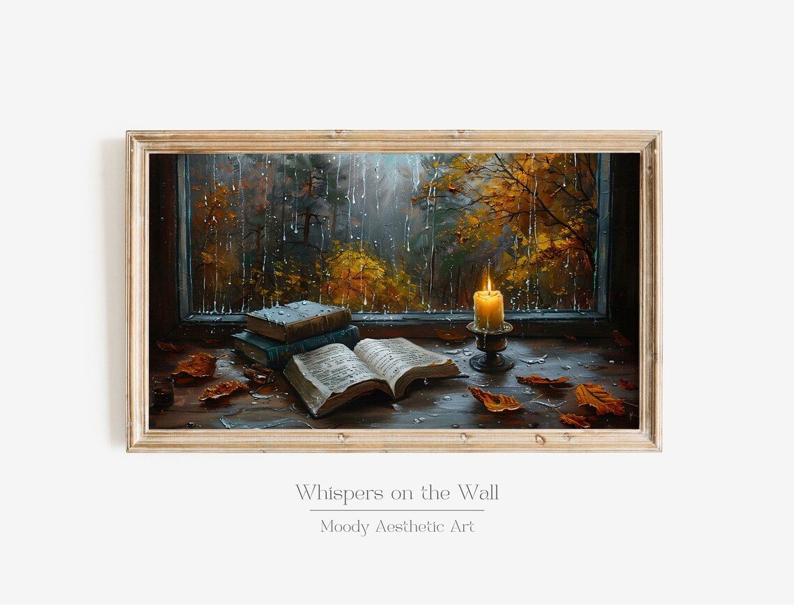 Rainy Fall Dark Academia Autumn Forest Art Print