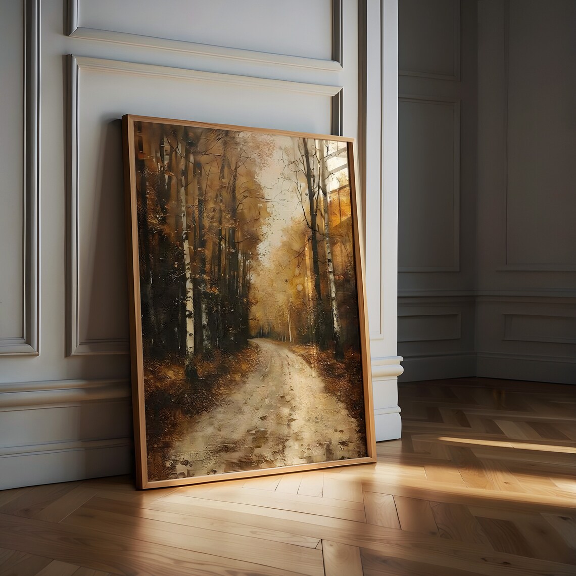 Autumn Birch Forest Golden Road Vintage Fall Landscape Oil Poster - Image 3