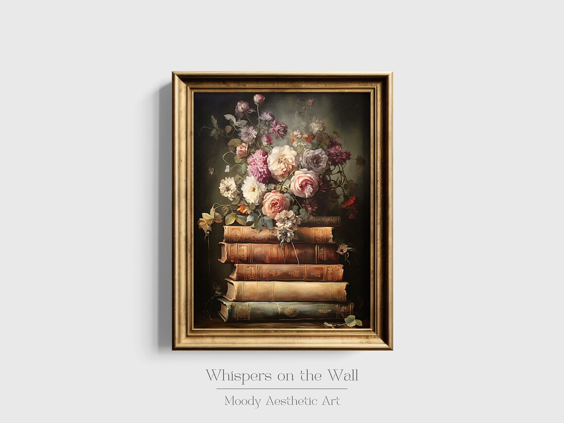 Spring Book Stack, Moody Dark Academia Still Life - Image 5