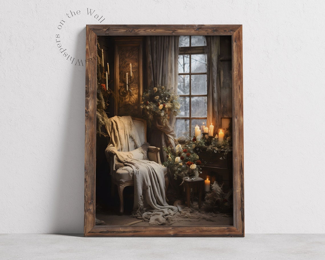 Cozy Christmas Reading Chair Candlelit Window Moody Wall Poster - Image 6