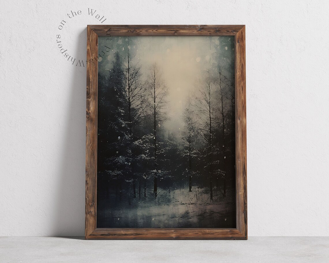 Moody Winter Forest Nightscape Art Print - Image 3