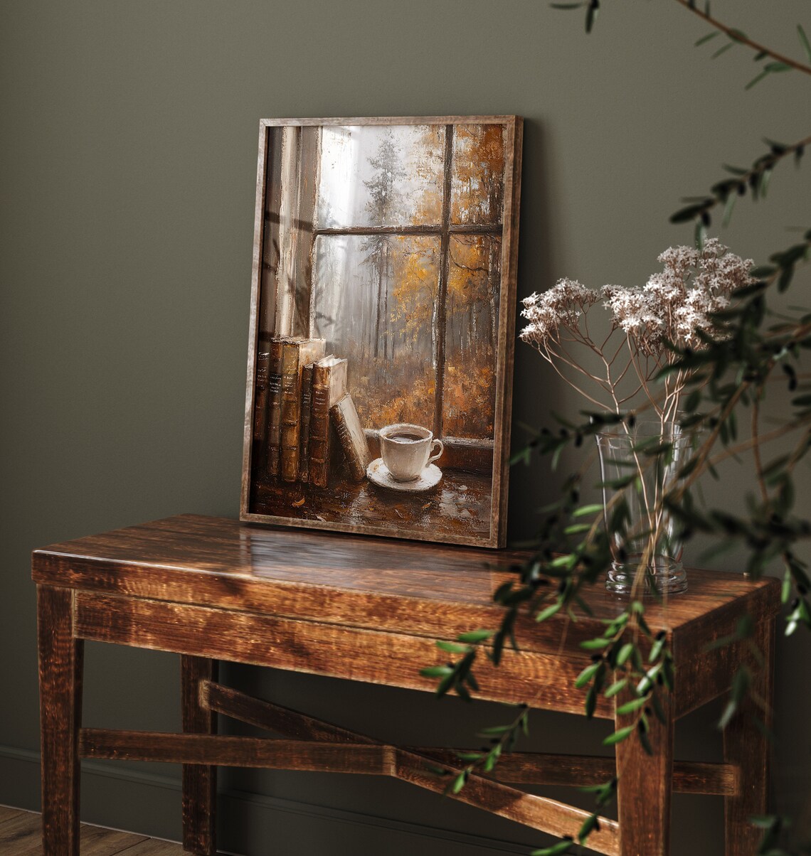 Fall Coffee Light Academia Bookish Oil Painting Art Print - Image 3