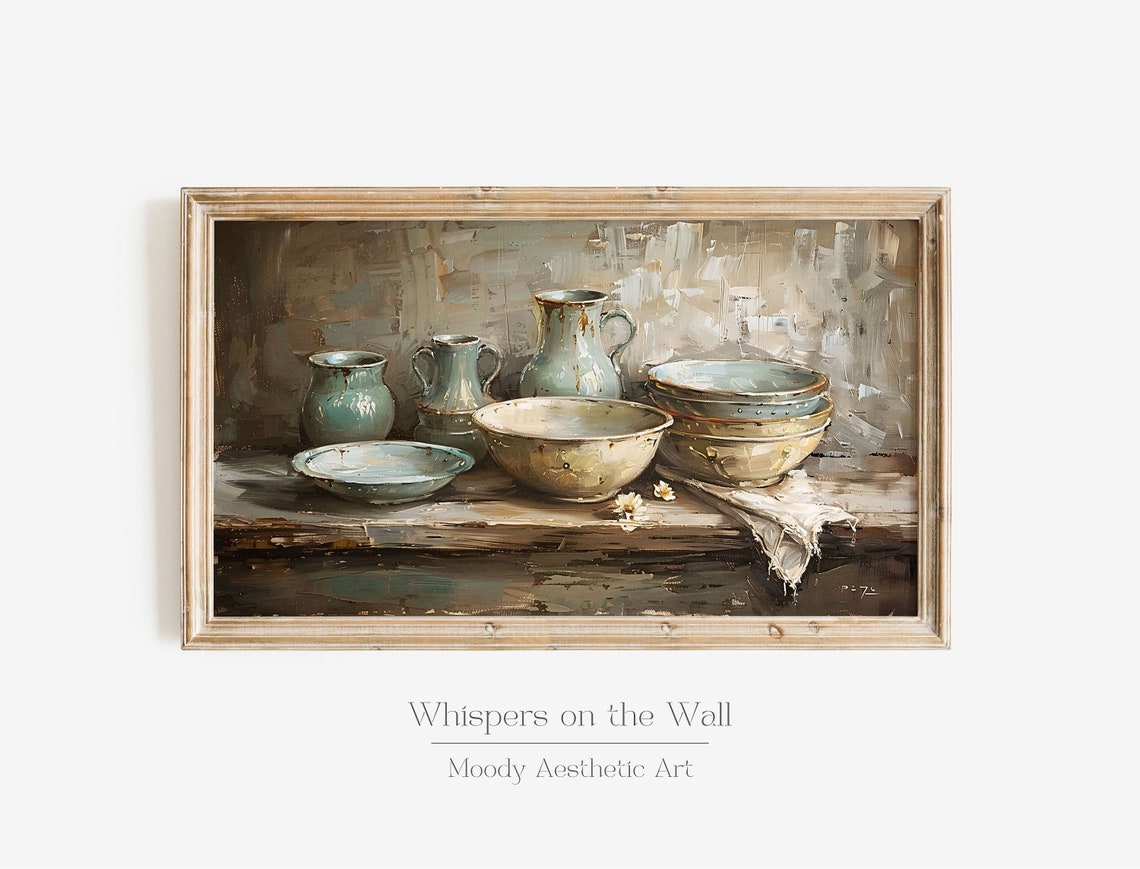 Rustic Kitchen Pottery Still Life Vintage Ceramic Bowl Painting Poster