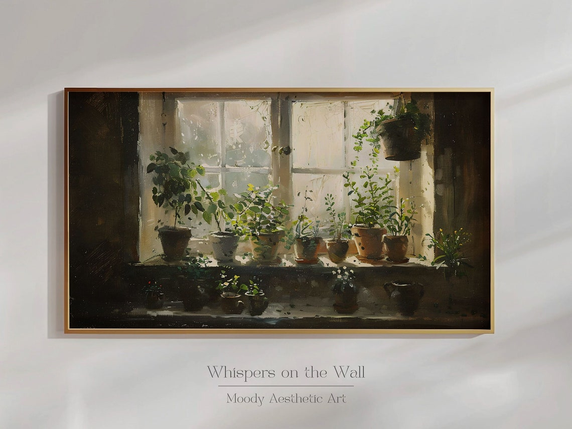 Sunny Windowsill Houseplants Botanical Still Life Painting Poster - Image 2