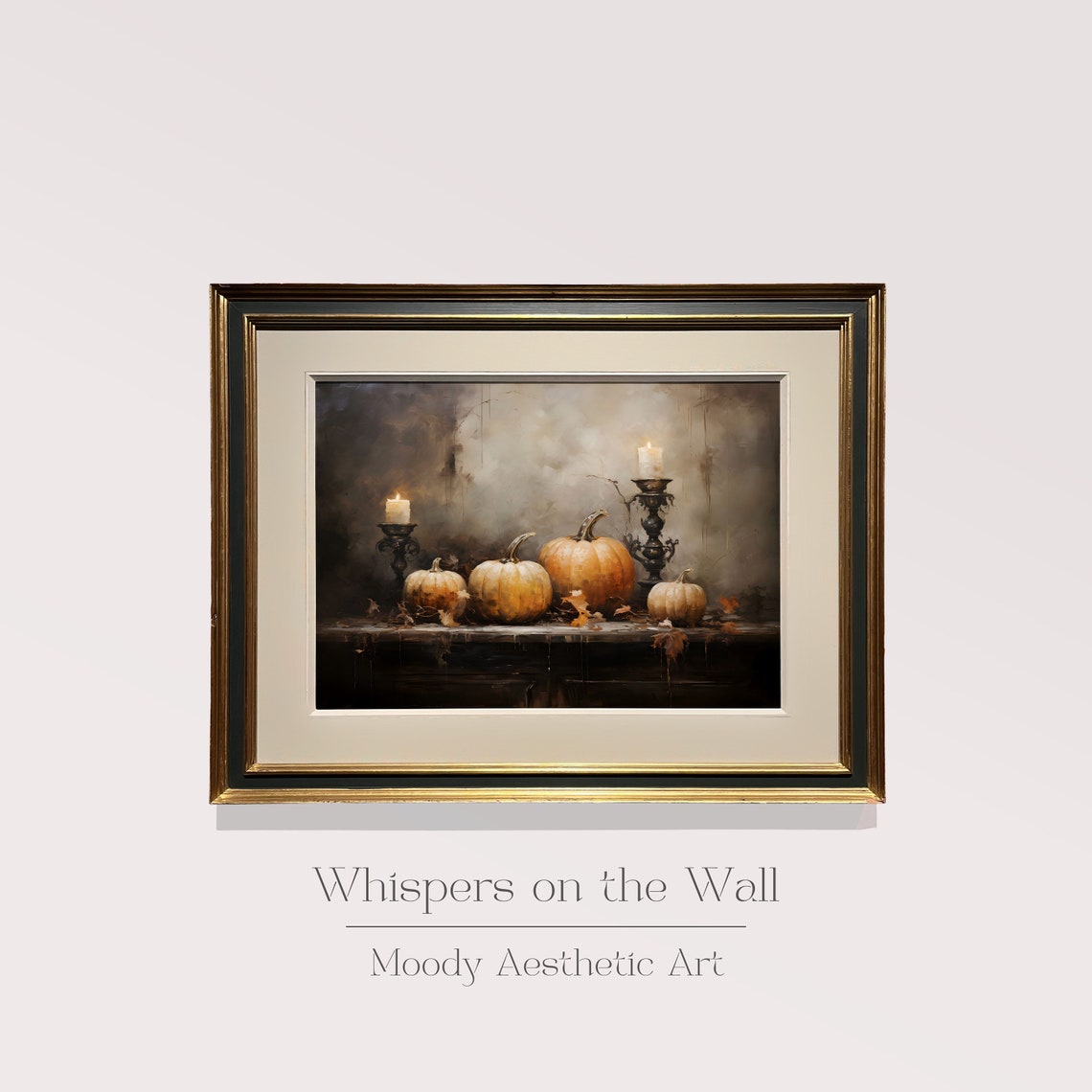 Gothic Pumpkin Still Life Candles Moody Fall Harvest Wall Poster - Image 2