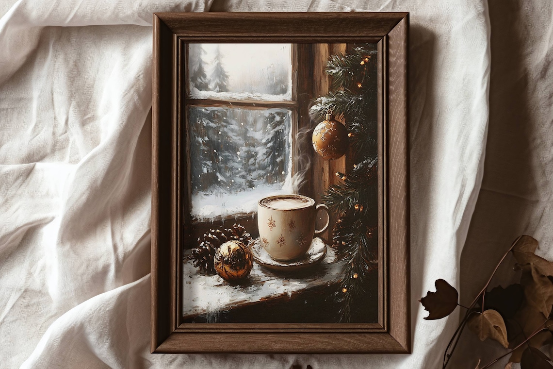 Christmas Hot Chocolate Cozy Winter Cottagecore Art Print