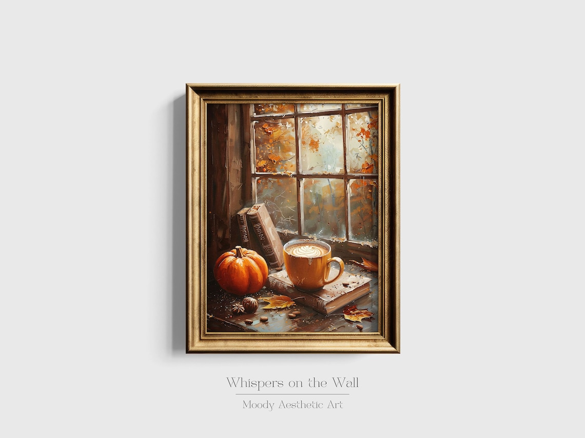 Pumpkins and Coffee, Rustic Autumn Art Print - Image 2