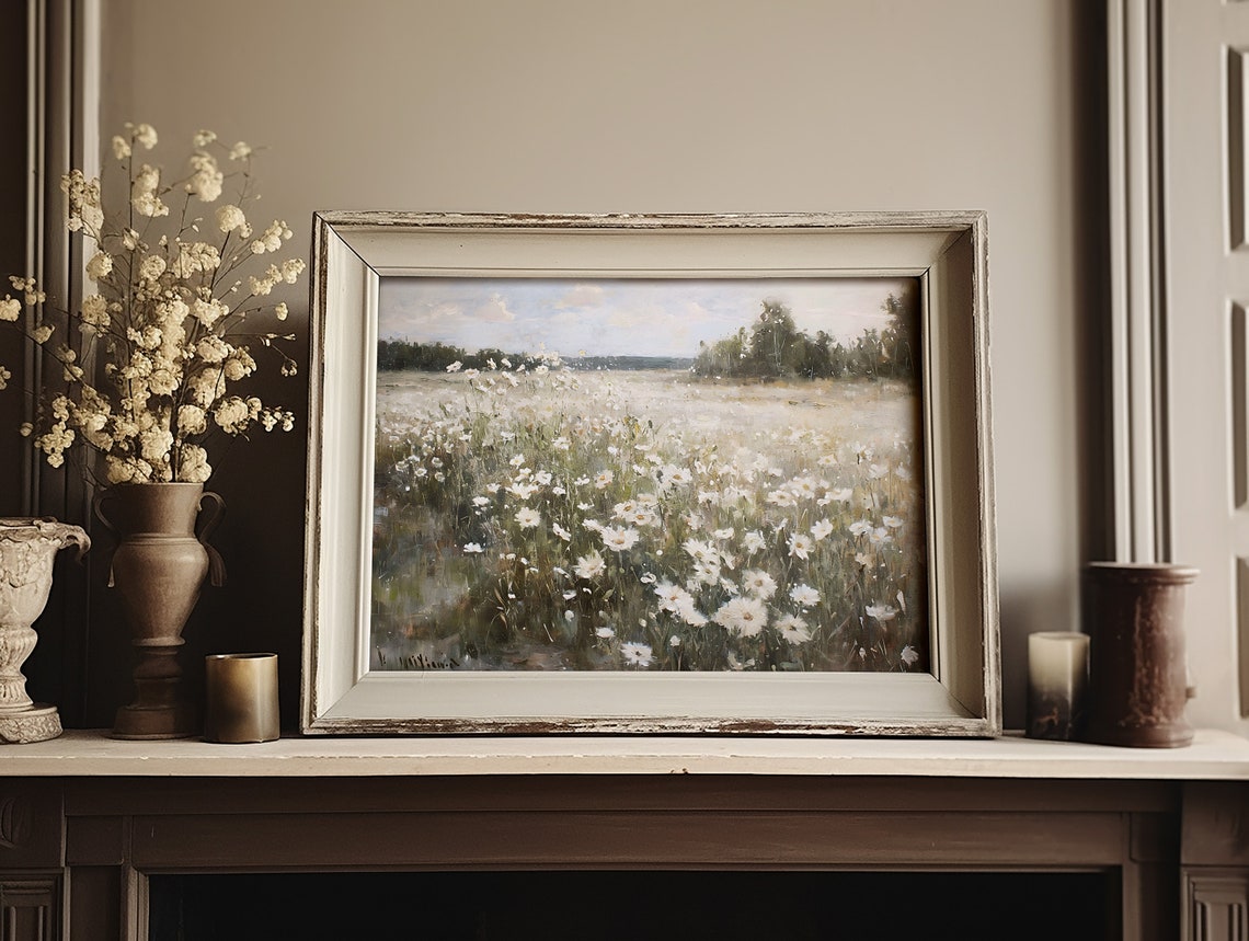 Sunny White Daisy Field Under Blue Sky Summer Landscape Poster - Image 6