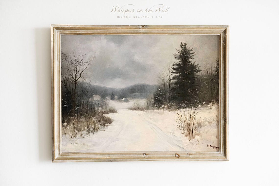 Snowy Winter Path Through Bare Trees Vintage Landscape Poster