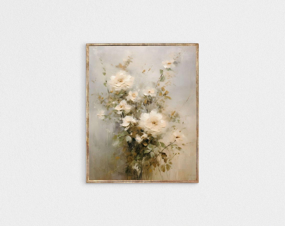 Soft Neutral Airy White Wildflowers French Country Floral Poster - Image 3
