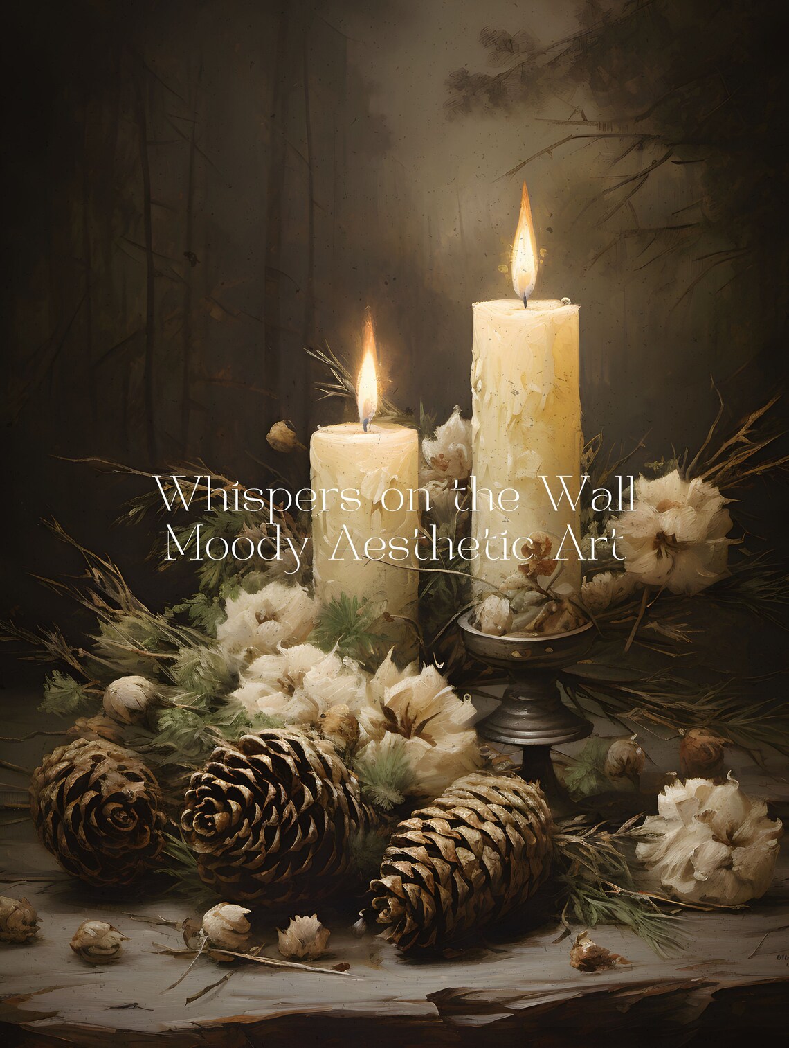 Moody Christmas Pinecone Still Life Art Print - Image 5