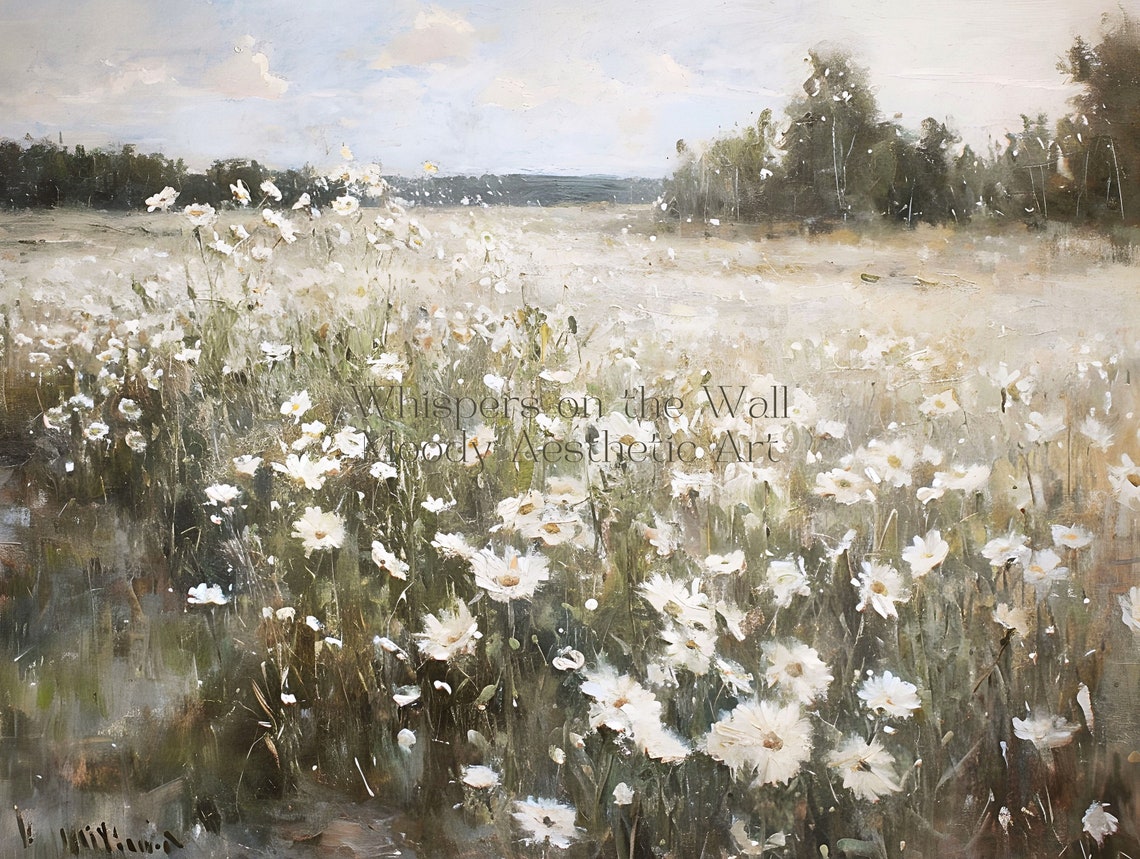 Sunny White Daisy Field Under Blue Sky Summer Landscape Poster - Image 5