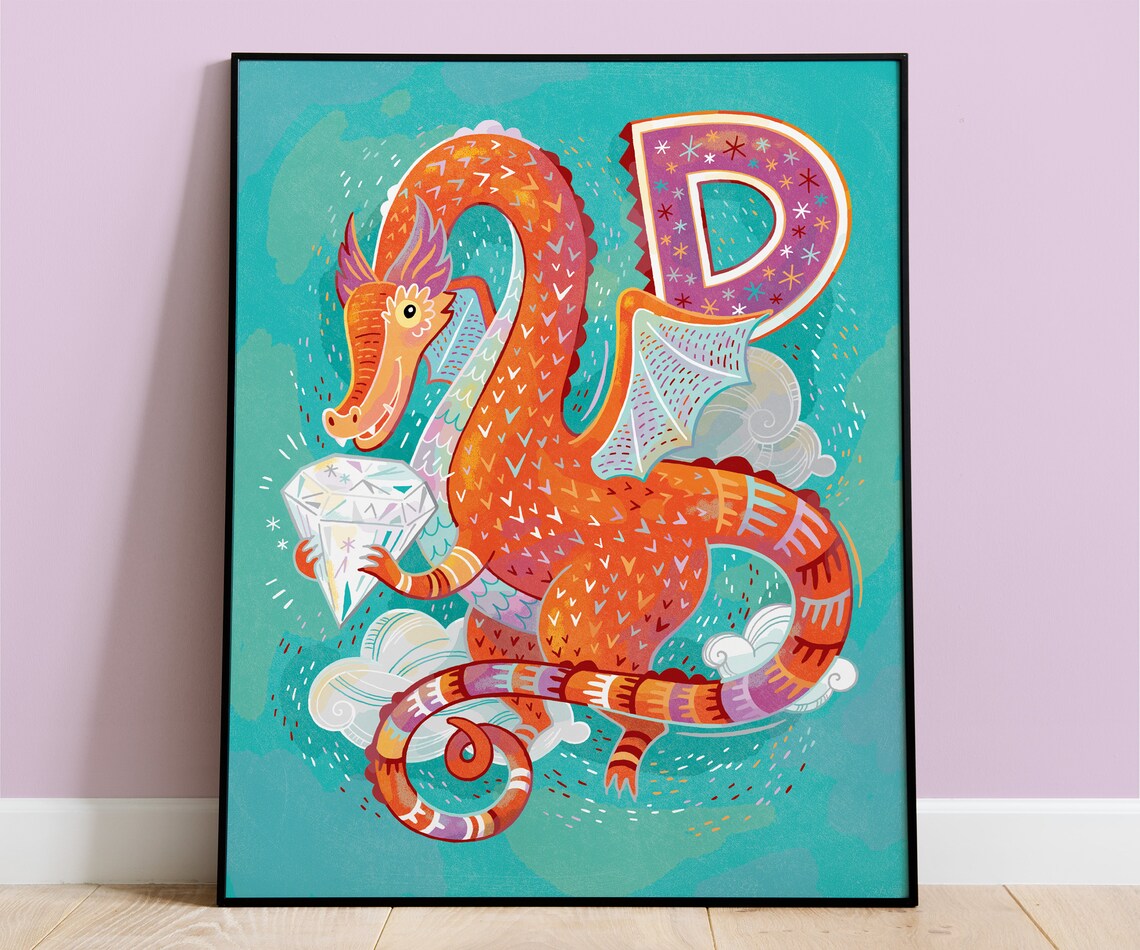 Dragon Nursery Decor, Kids Room Poster Art Print