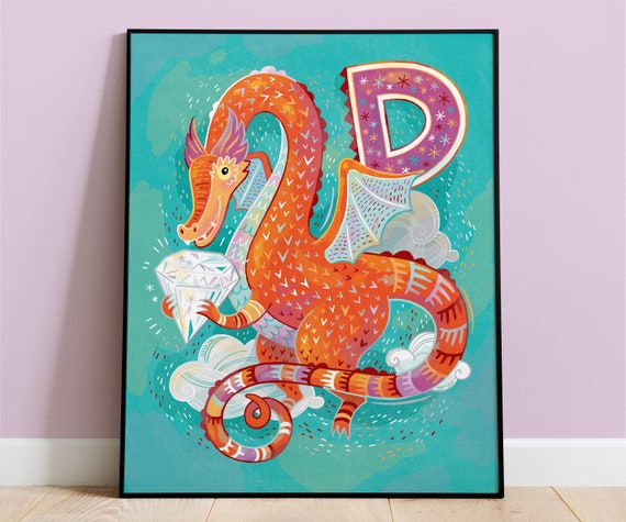 Dragon Nursery Decor, Kids Room Poster Art Print