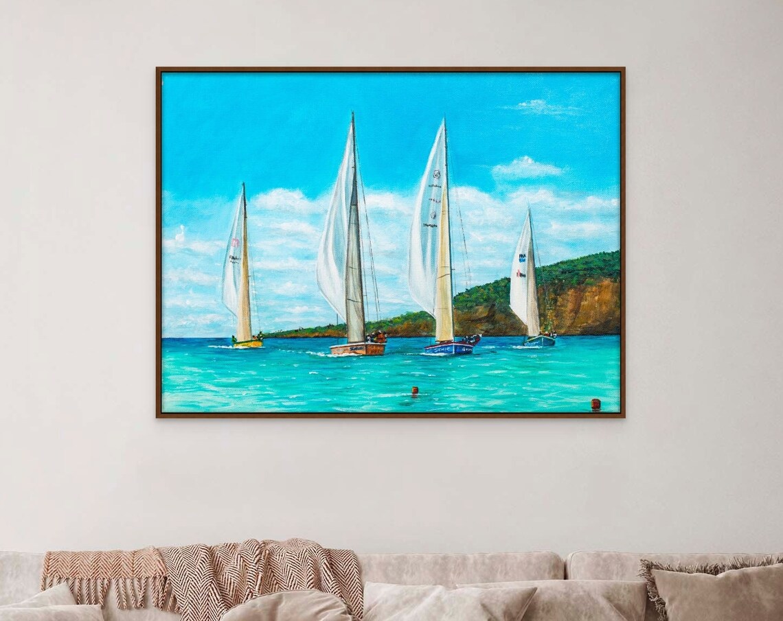 Sailboat Regatta Race Turquoise Sea Ocean Sailing Coastal Poster - Image 3