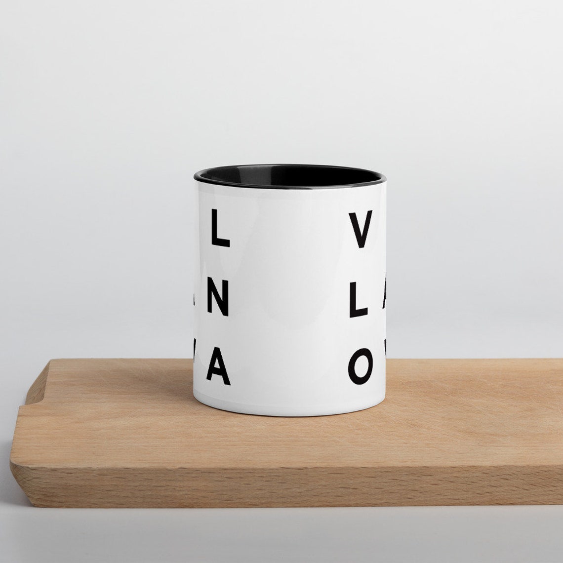 Villanova Bold Block Letter White Ceramic Mug Black Interior Print
