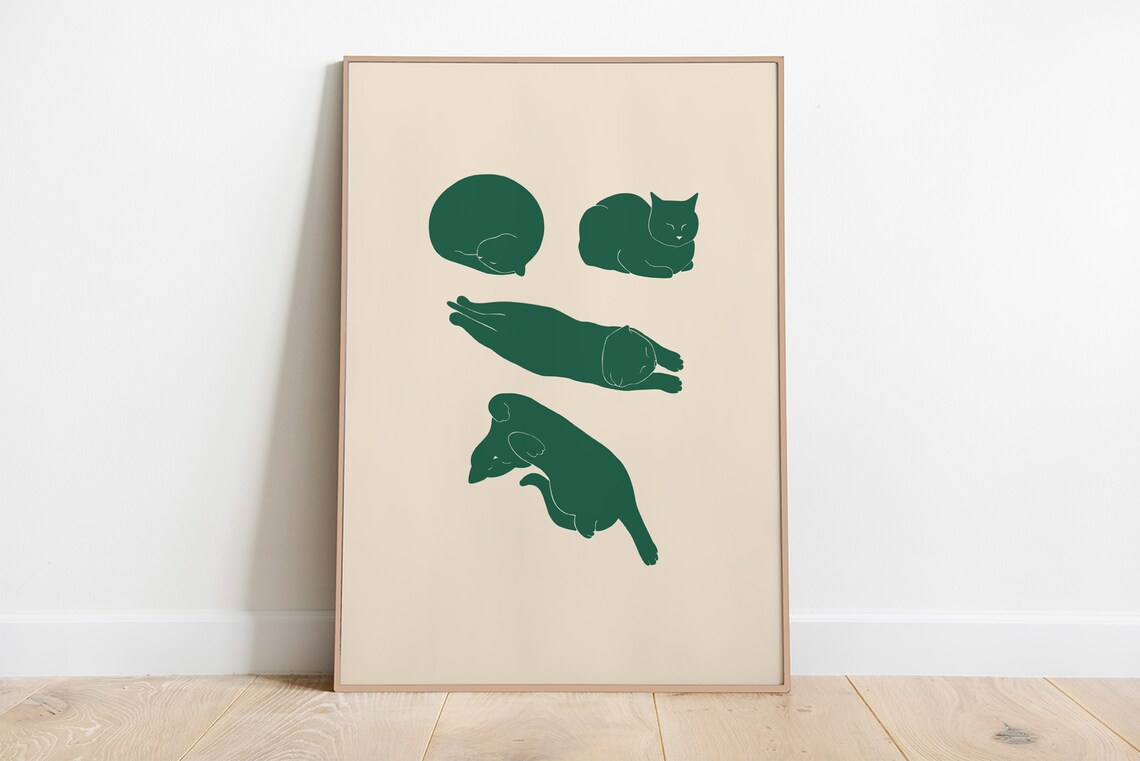 Sleeping Cat Illustrated Art Print, Cat Lover Decor - Image 4