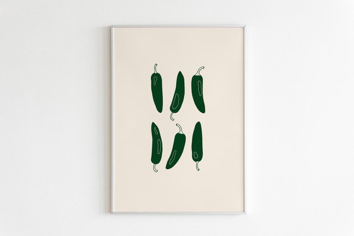 Green Jalapeno Peppers Row Graphic Minimalist Kitchen Wall Art