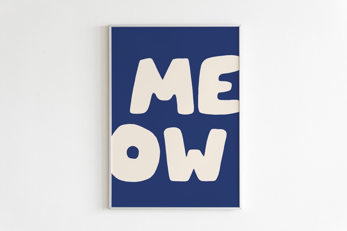Meow One Line Word Art Cat Lover Gift, Art Print