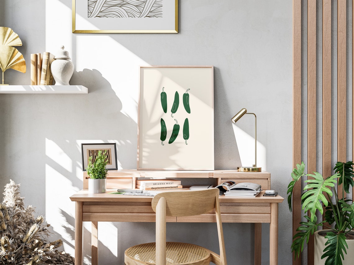 Green Jalapeno Peppers Row Graphic Minimalist Kitchen Wall Art - Image 2