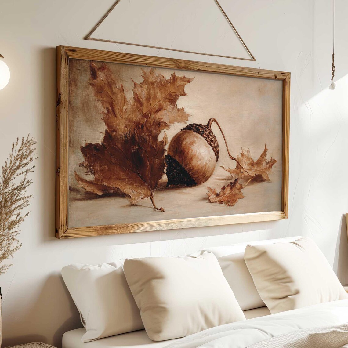 Giant Acorn Dried Oak Leaves Sepia Still Life Autumn Art Print - Image 3