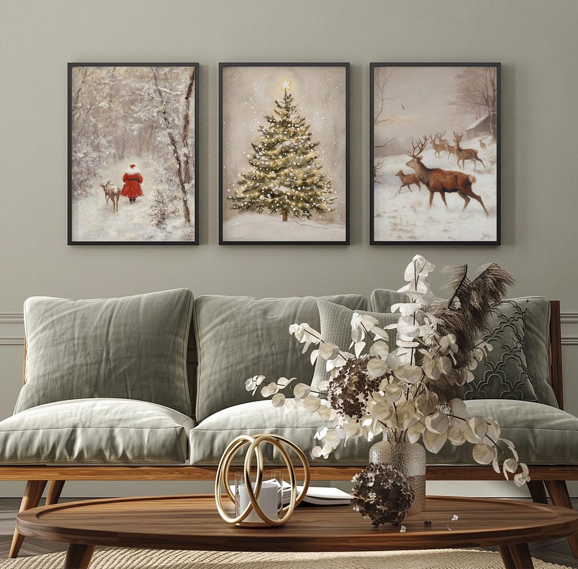 Winter Deer Herd In Snow Watercolor Rustic Woodland Wall Art - Image 3