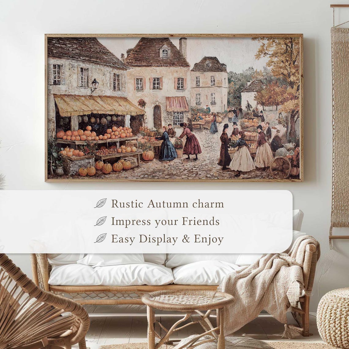 Charming Vintage European Market Autumn Pumpkins Rustic Scene Poster - Image 4