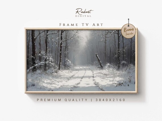 Snowy Forest Path Sunlit Winter Trees Serene Landscape Art Poster