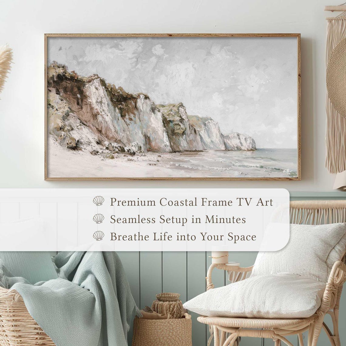 Serene White Chalk Cliffs Coastal Seascape Misty Shoreline Poster - Image 5
