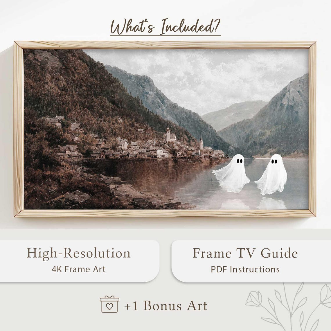Two Ghosts Over Misty Mountain Lake Sleepy Village Haunted Poster - Image 4