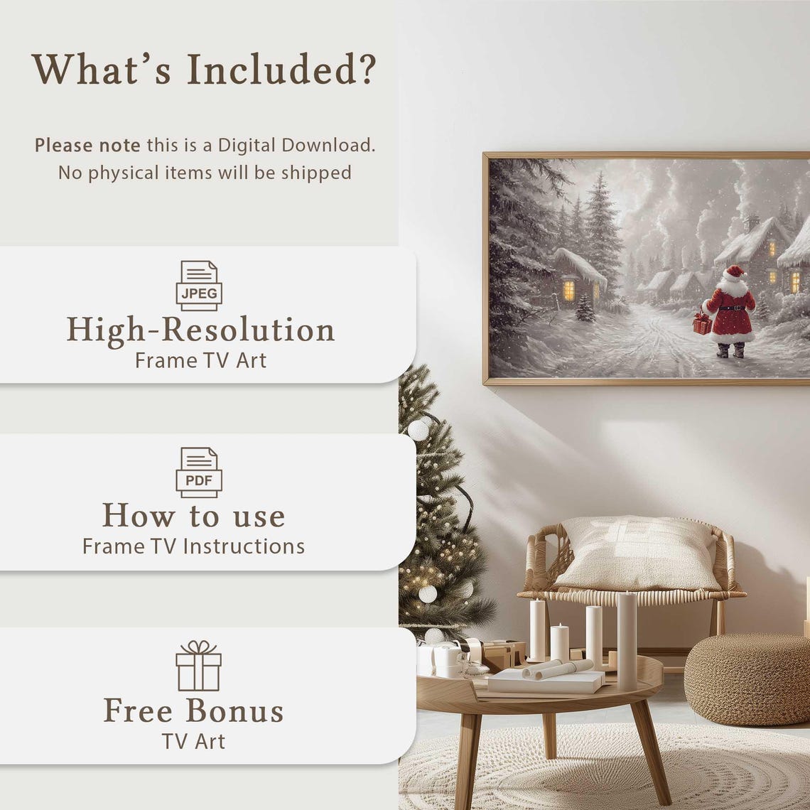 Santa Delivering Gifts Snowy Village Night Christmas Art Poster - Image 5