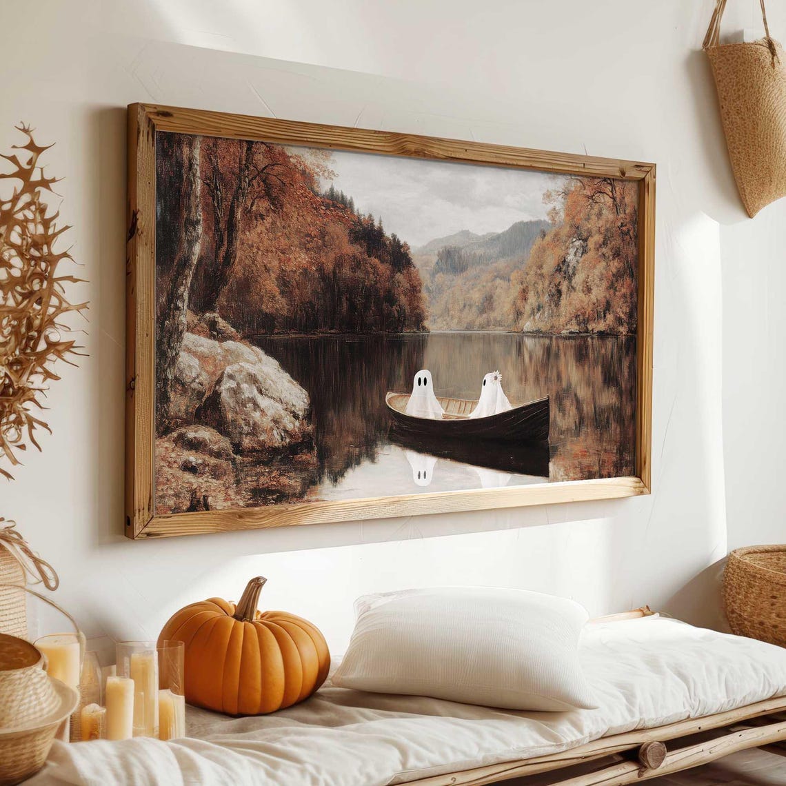 Two Ghosts Drifting in Rowing Boat Autumn Lake Romantic Spooky Poster - Image 2