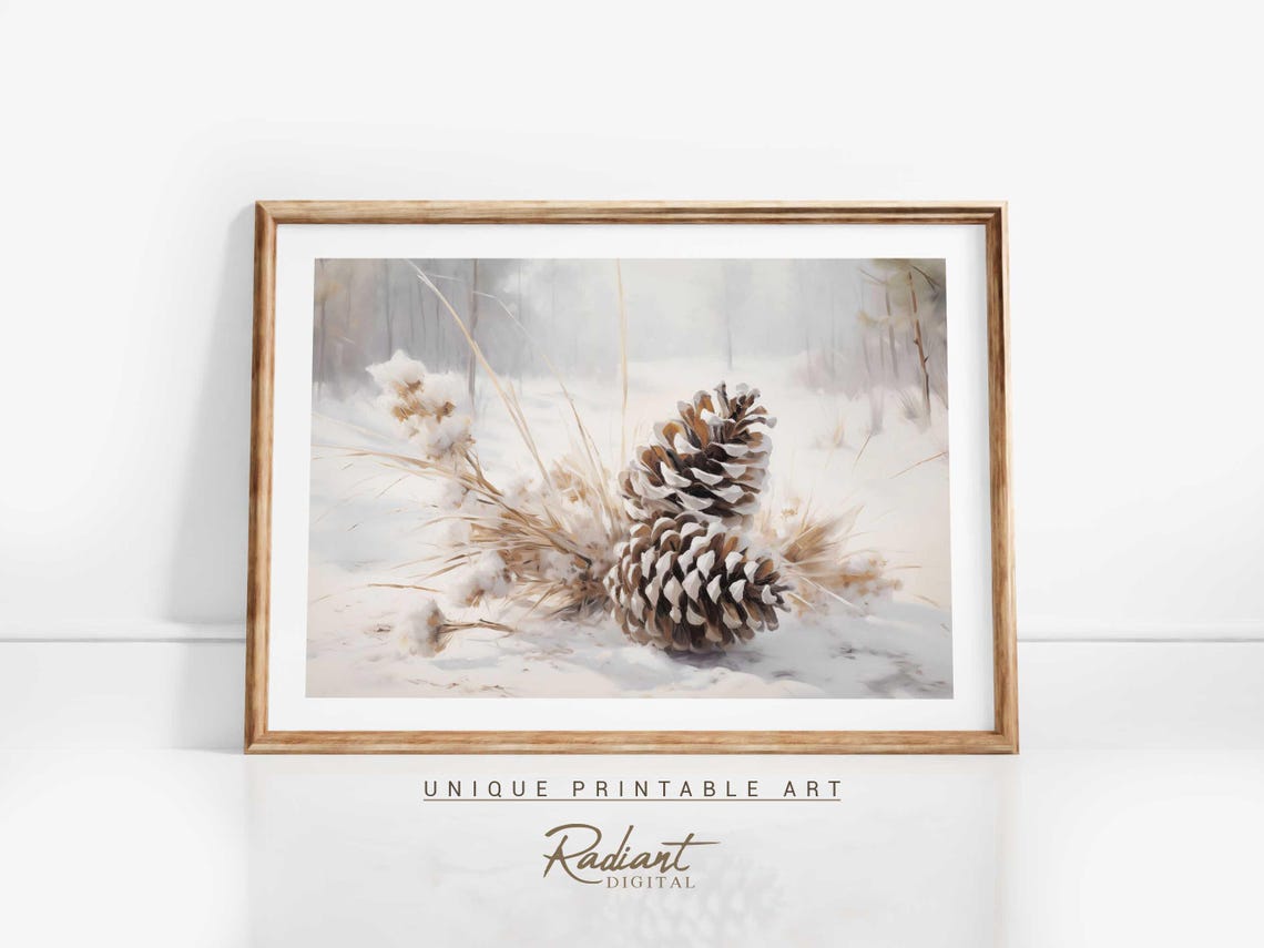 Frosted Pinecones in Snow Botanical Winter Watercolor Poster