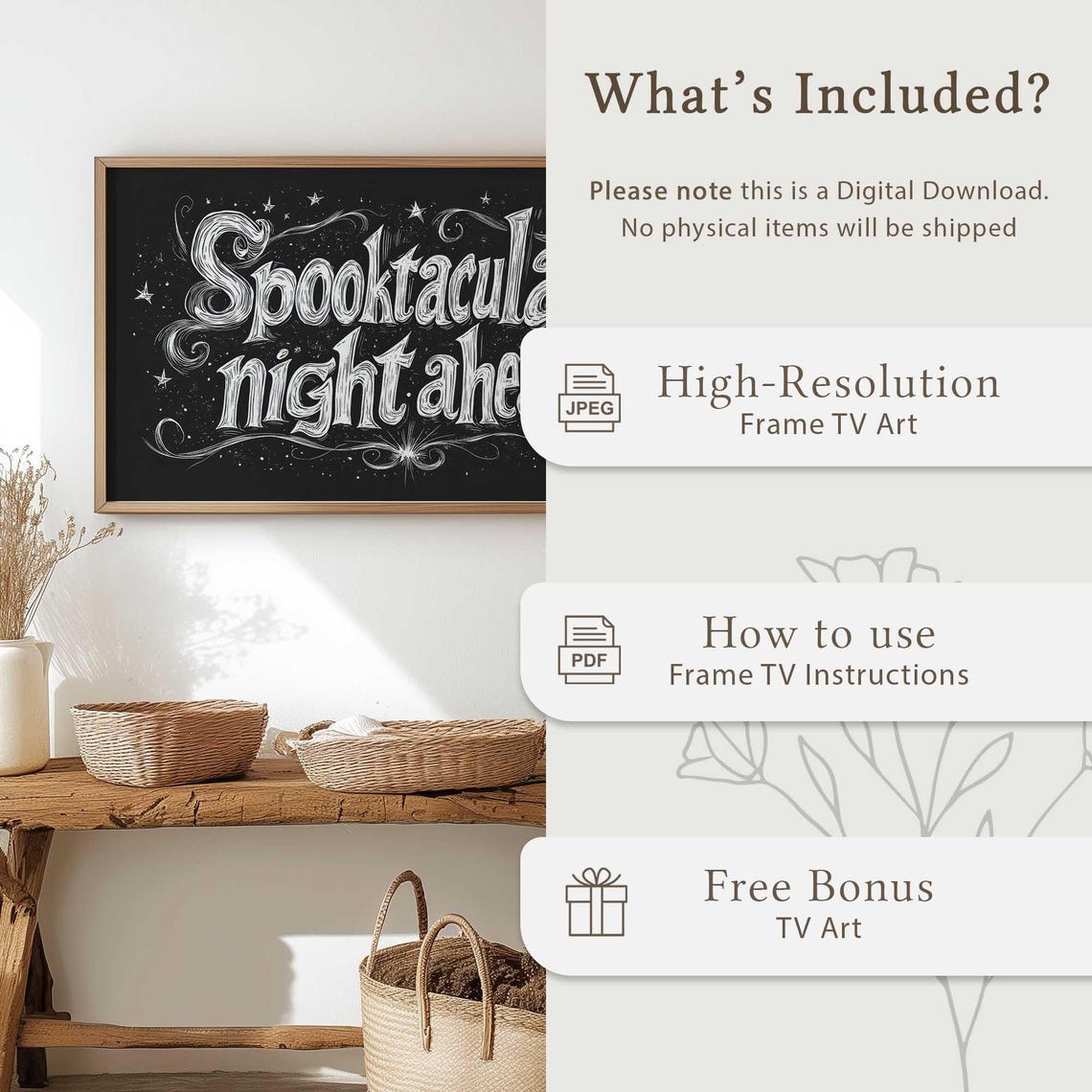 Spooktacular Night Ahead Chalkboard Halloween Typography Art Poster - Image 5