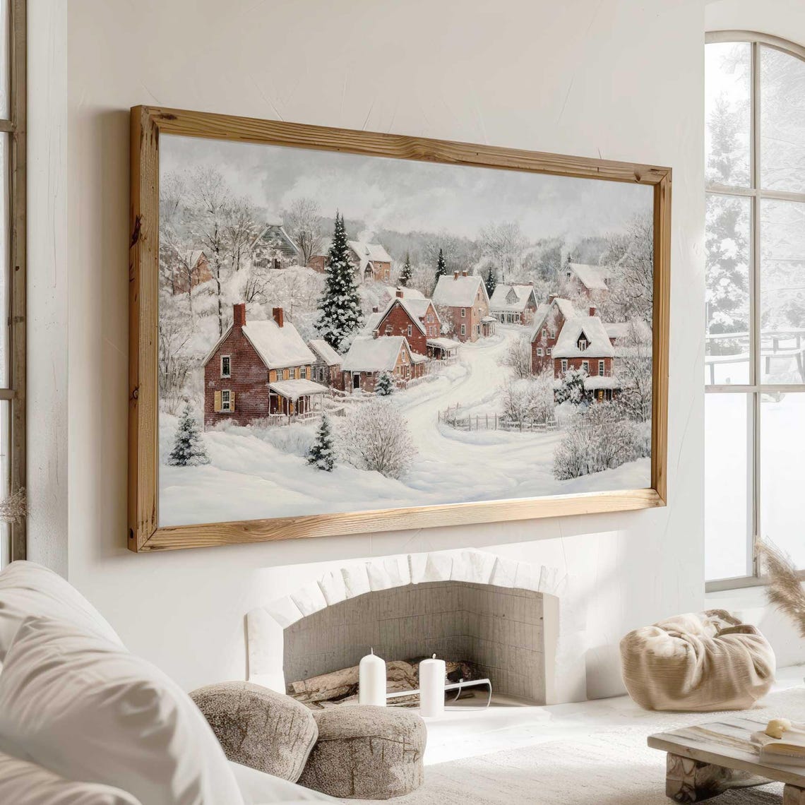 Vintage Winter Village Frame Tv Art Snowy Farmhouse Christmas Scene Rustic Country Holiday Decor Cozy Wall Art Seasonal Tv - Image 4