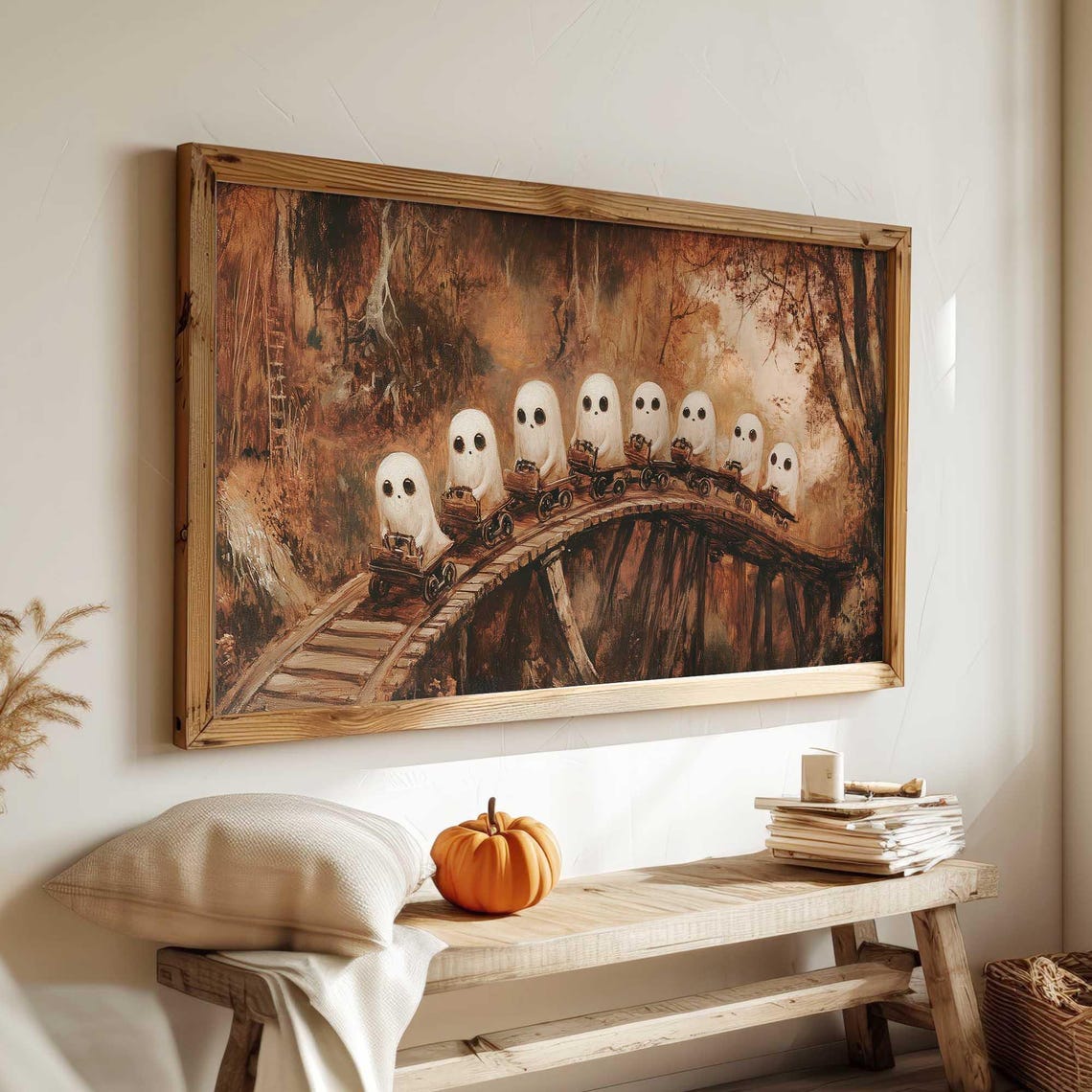 Cute Ghosts Riding Roller Coaster Whimsical Halloween Poster - Image 3