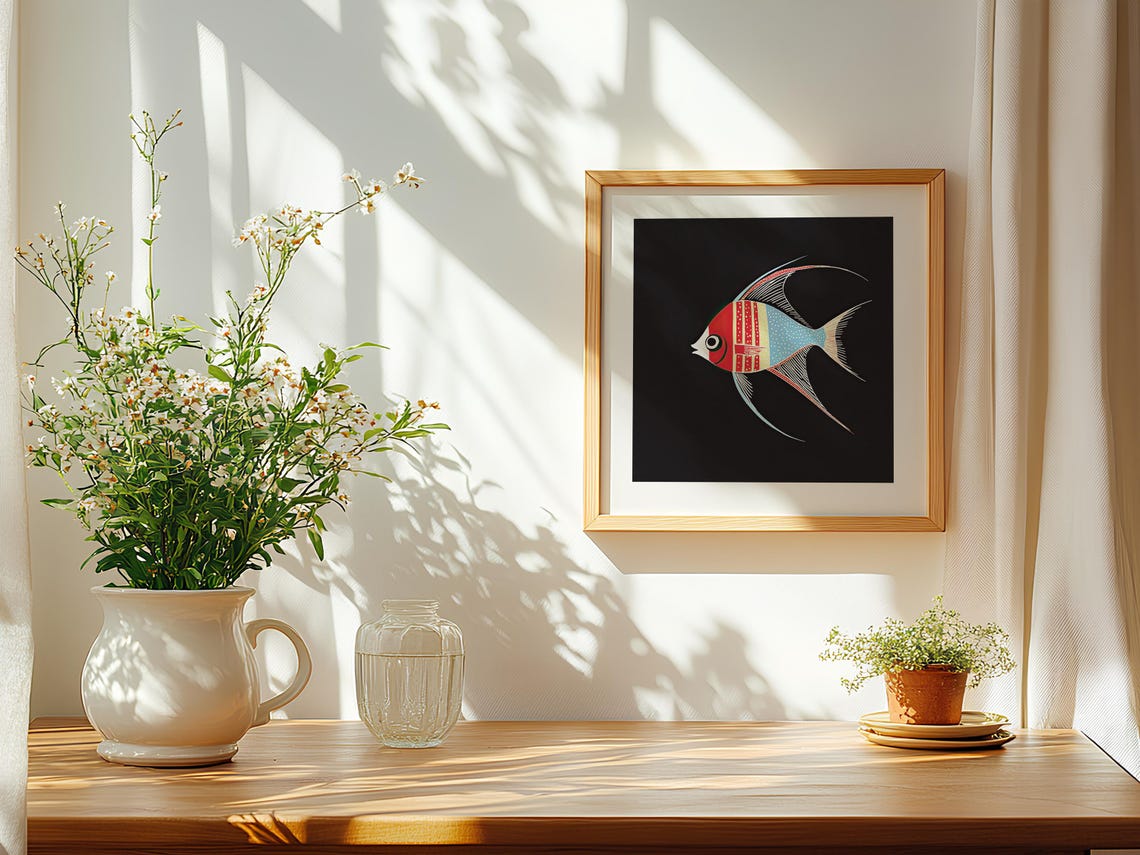 Vintage Tropical Fish Folk Art, Ocean Illustration - Image 4